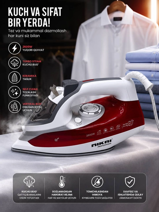 Bug dazmol, vitek dazmol, 2600w dazmol, turbo steam, kiyim dazmoli, bugli dazmol - 