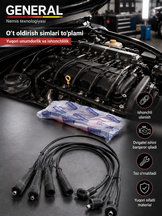 Провода зажигания высоковольтные, комплект GENERAL для Daewoo Chevrolet авто, 4 шт свечные