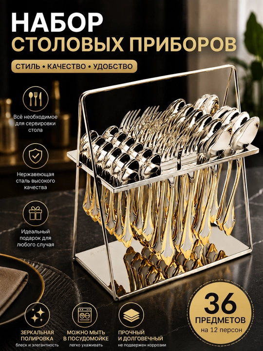 Набор кухонных принадлежностей маленькие ложки, большие ложки и вилки, 36 шт - 