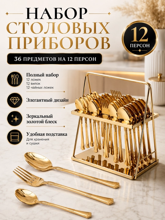 Набор кухонных принадлежностей маленькие ложки, большие ложки и вилки, 36 шт - 