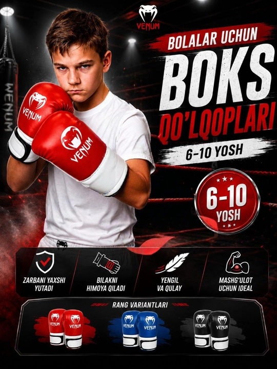 Bolalar uchun boks qo‘lqoplari, 6-10 yosh - 