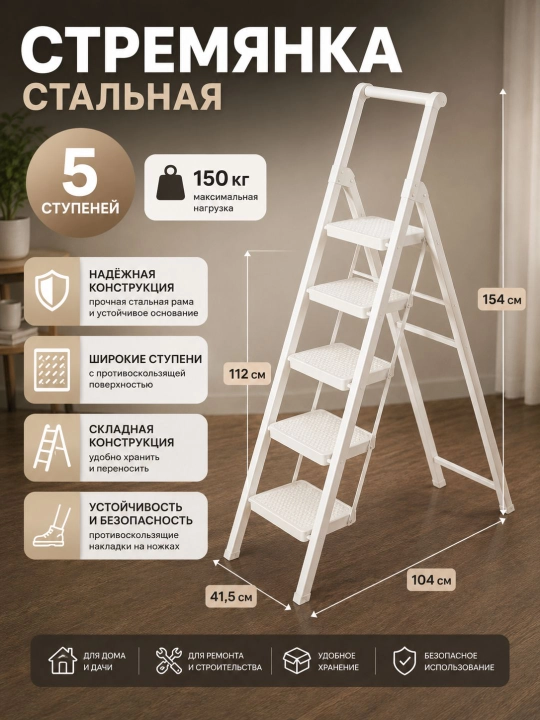 Стремянка 4 и 5 ступеней складная для дома