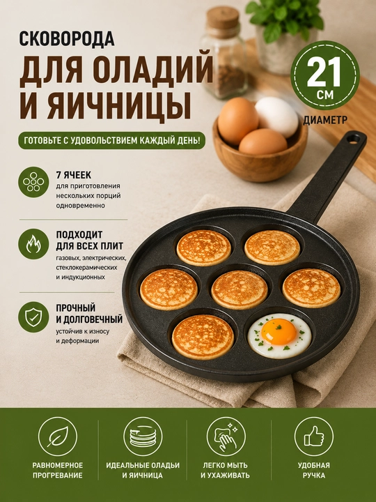 Yopishmaydigan sirtli quymoq va pankeyk idishi, 21cm - 