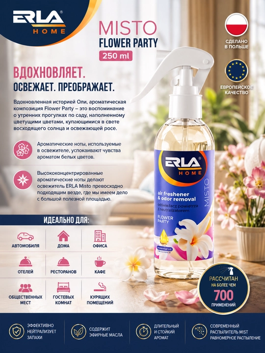 Освежитель воздуха ERLA HOME MISTO Flower Party 250 мл