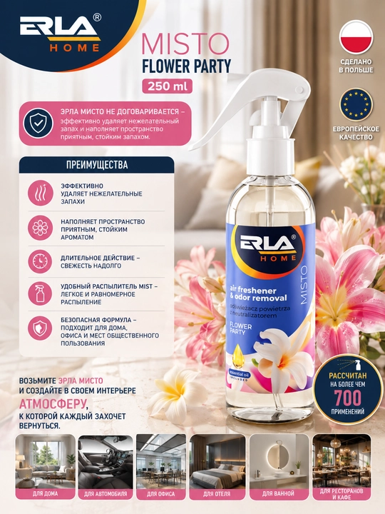 Освежитель воздуха ERLA HOME MISTO Flower Party 250 мл