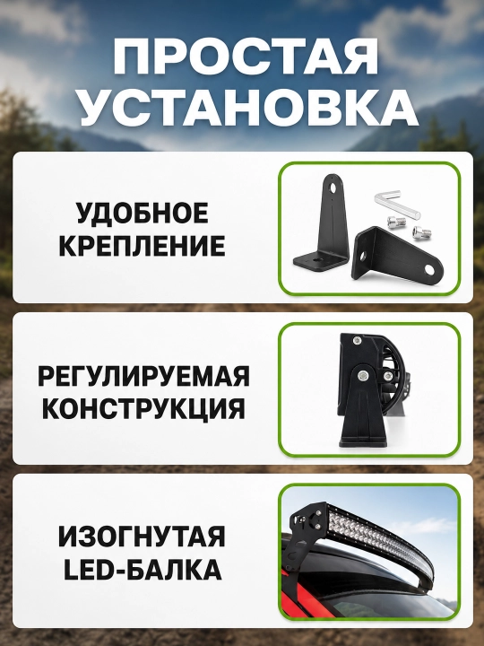 Балка светодиодная изогнутая 54см - 130см на автомобиль, универсальная