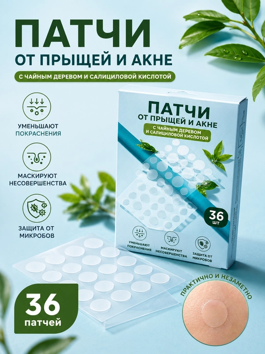 Husnbuzar va akne uchun gidrokolloid patchlar, 36 dona, yuz terisini parvarish qilish uchun - 