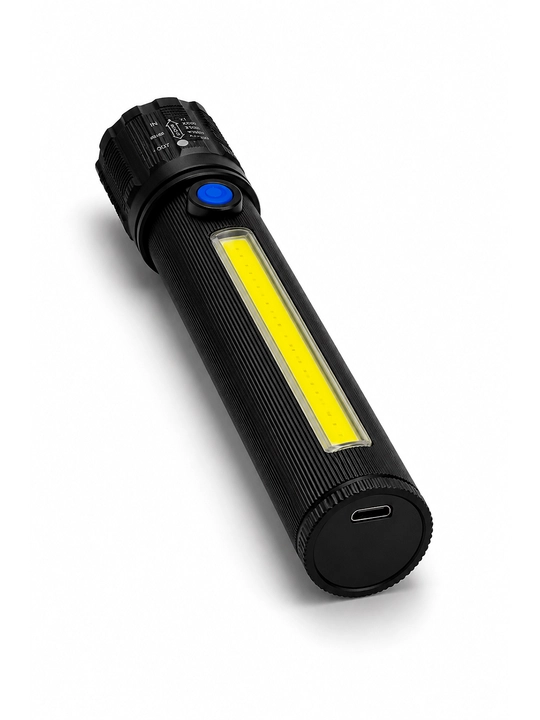 LED фонарь 450 лм, до 300 м, COB подсветка, IPX4, ручной фонарь с крючком