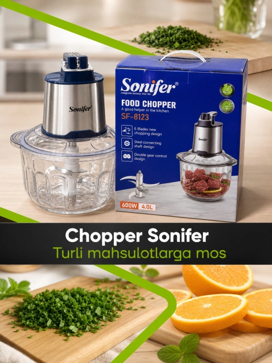 Oshxona maydalagichi, 2 ta tezlik, 4 litrli chopper