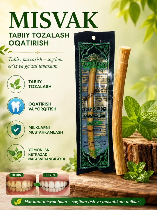 Tabiiy Misvok tish tozalash uchun, tish oqartiruvchi tayoqcha - 