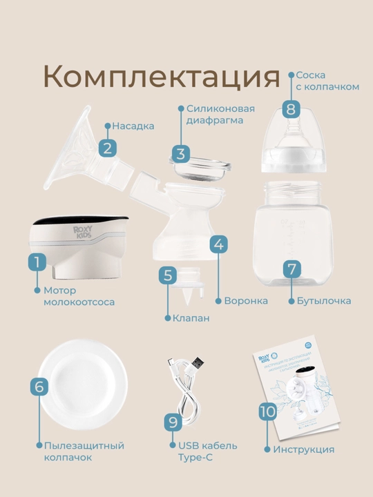 ROXY-KIDS Elektr, portativ, simsiz sut sog’gich, shishacha bilan