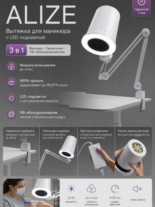 Профессиональная вытяжка пылесос для маникюра и педикюра 4 Blanc Alize