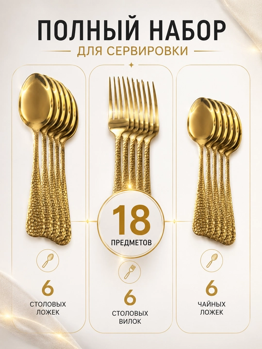 Набор столовых приборов, 18 предметов на 6 персон
