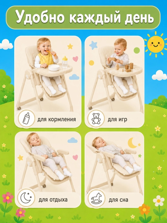 Kichkintoylar uchun qulay o‘rindiq va xavfsiz konstruksiyaga ega bo‘lgan bolalar stulchasi