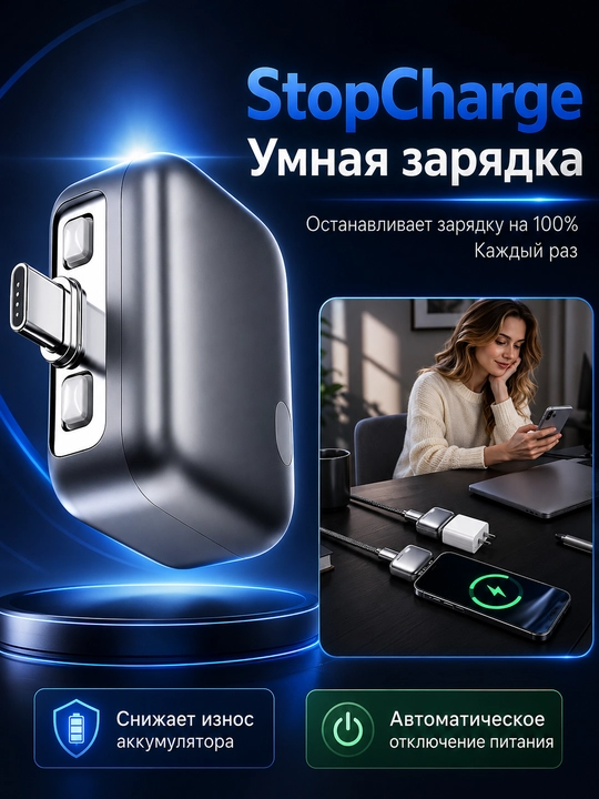 StopCharge Type-C 140W aqlli zaryad adapteri, avtomatik o‘chirish bilan
