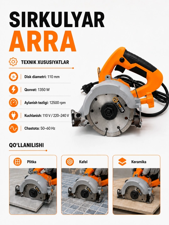 COOFIX | sirkulyar arra, diskli arra, elektr sirkulyar arra, 1350w, 110mm - 