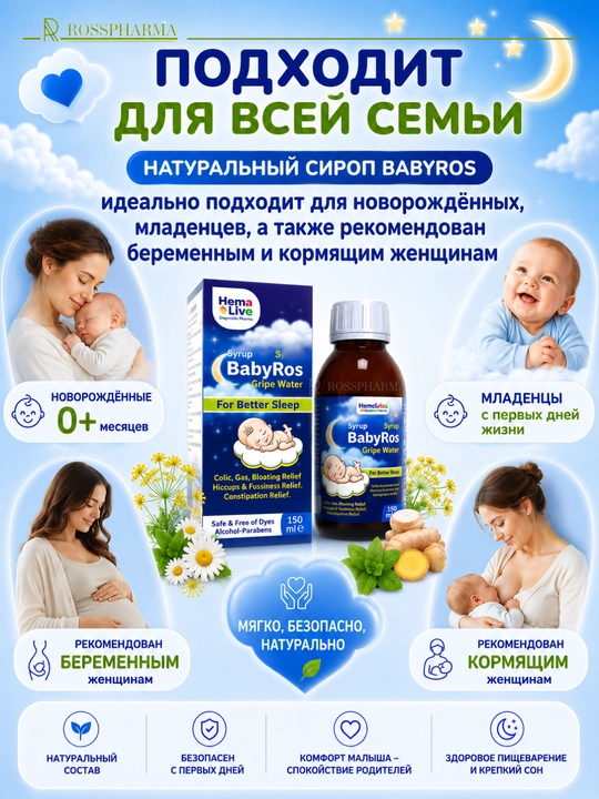 Сироп от коликов для младенцев BabyRos, витамины для детей, бады, 0+