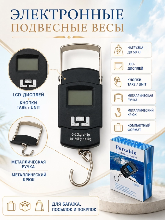 Электронные подвесные весы до 50 кг, ручные весы для багажа