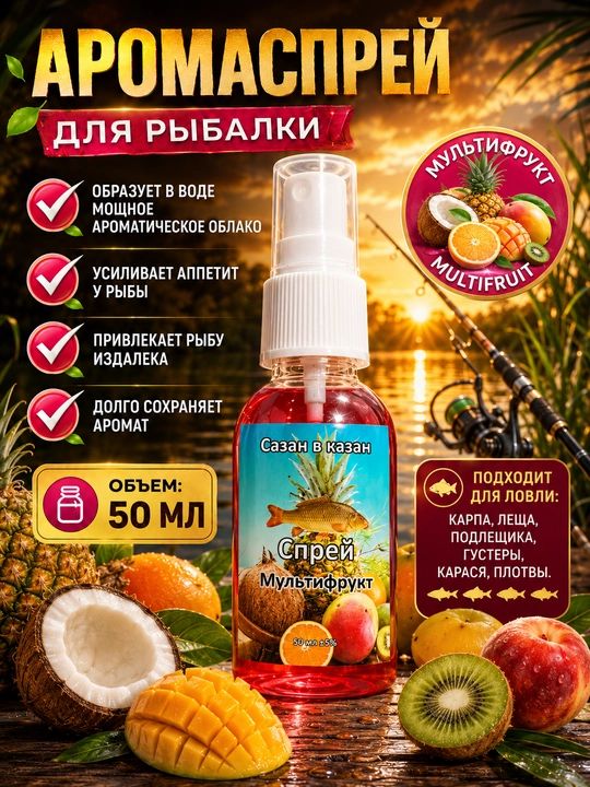 Спрей рыболовный для насадок с разными вкусами