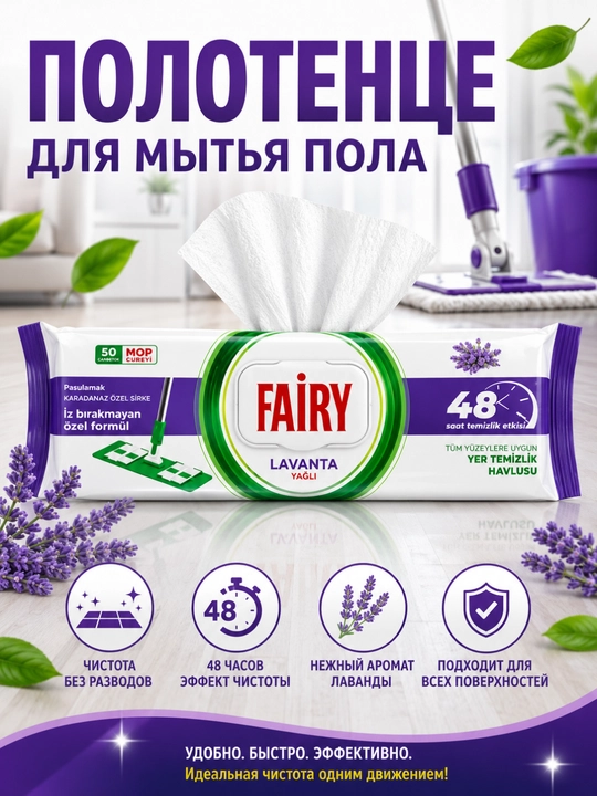 Pol yuvish uchun nam salfetka 50 dona - 