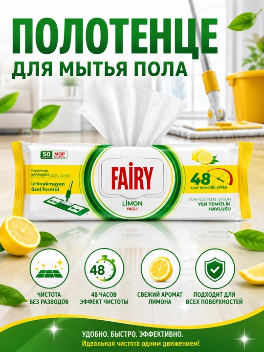 Pol yuvish uchun nam salfetka 50 dona - 