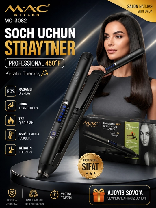 MAC Styler MC-3082 Premium Professional Soch Tekislagich | 450°F | LED Display - 