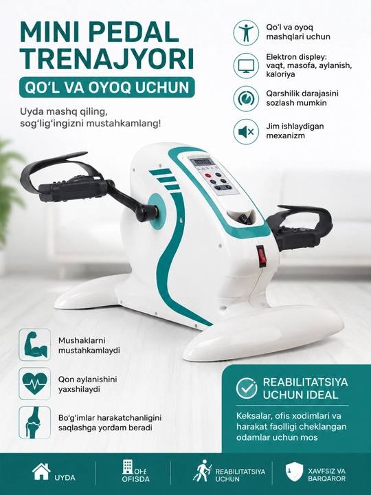 Elektron displeyli qo‘l va oyoqlar uchun mini velotrenajyor - 