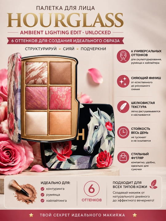 Hourglass Ambient Lighting Edit Unlocked Horse Palette, палетка для лица, 6 оттенков - 