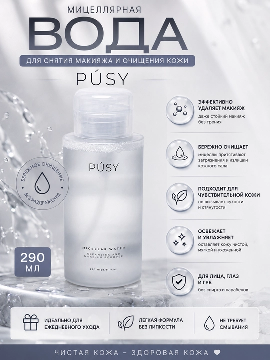 PÚSY Micellar Water 290 мл — мицеллярная вода для снятия макияжа - 