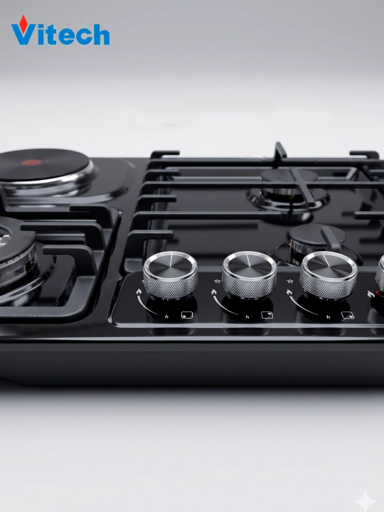 Комбинированная варочная панель Vitech HBS 4537 E, 4 конфорки, WOK-конфорка