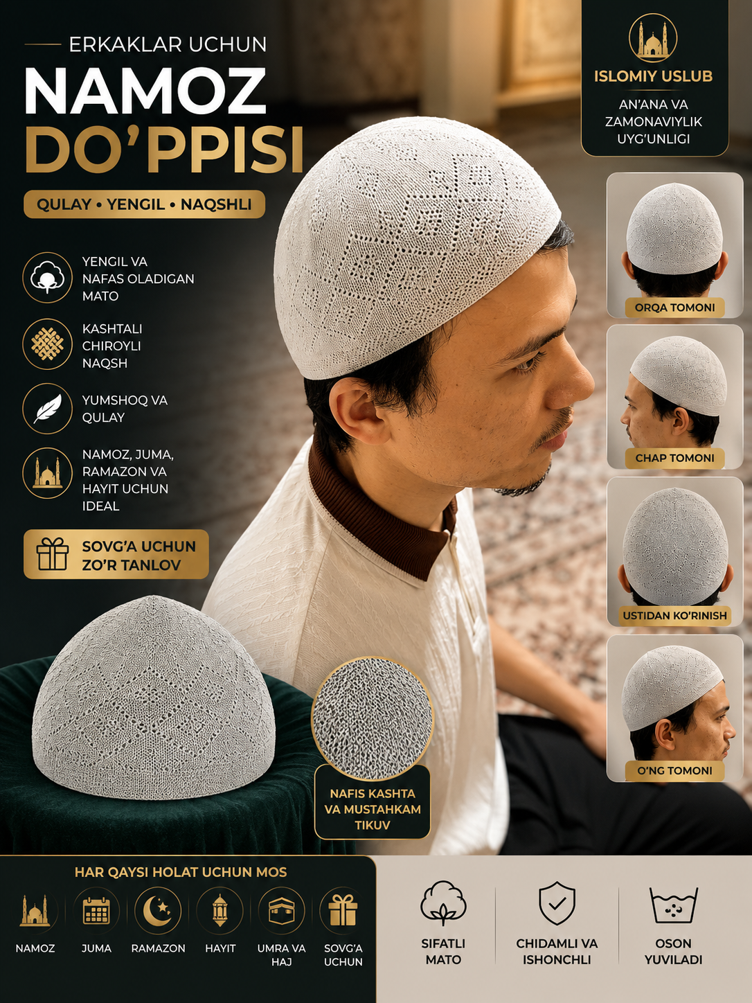 Do‘ppi, musulmon do‘ppisi, erkaklar do‘ppisi, namozqalpoq