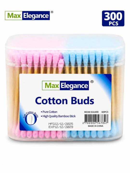 Max Elegance paxta tayoqchalari 300 dona kundalik gigiyena va kosmetik parvarish uchun - 