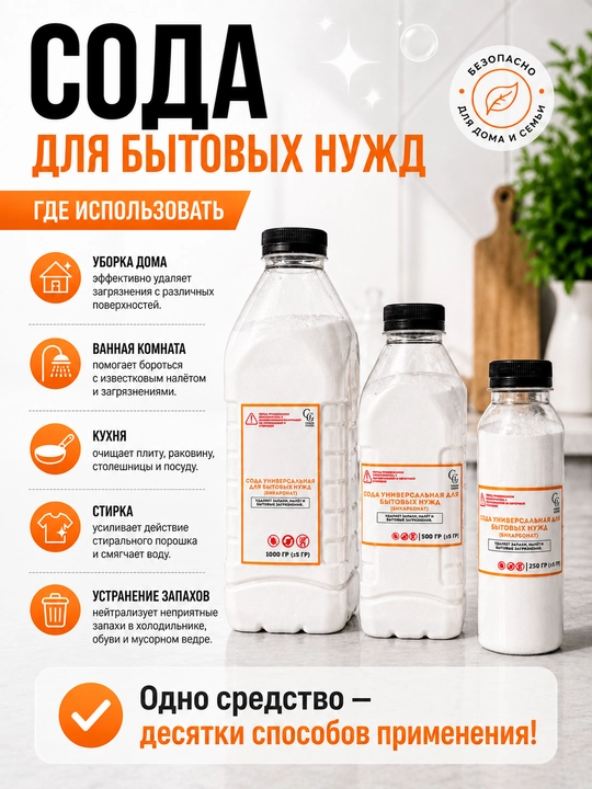 Osh sodasi uy tozalash uchun, 250 g, 500 g, 1000 g