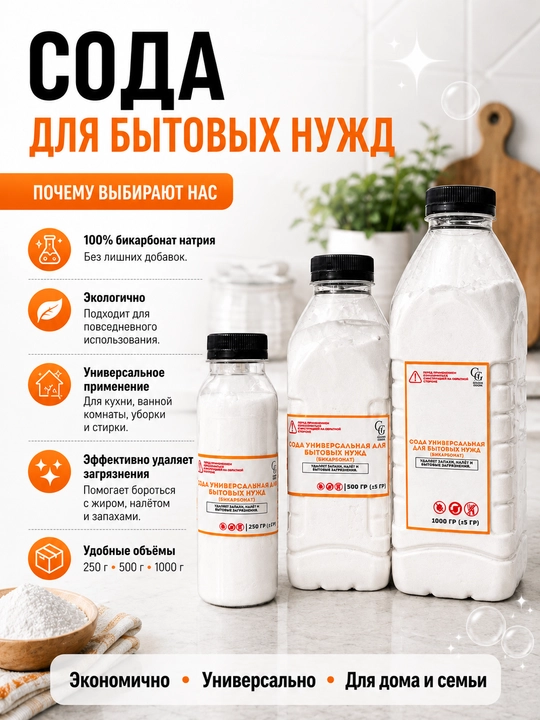 Osh sodasi uy tozalash uchun, 250 g, 500 g, 1000 g