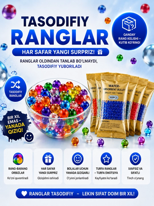 Orbiz, gel blaster uchun gidrogel sharchalar, 20 000 dan ortiq dona, 7-8 mm