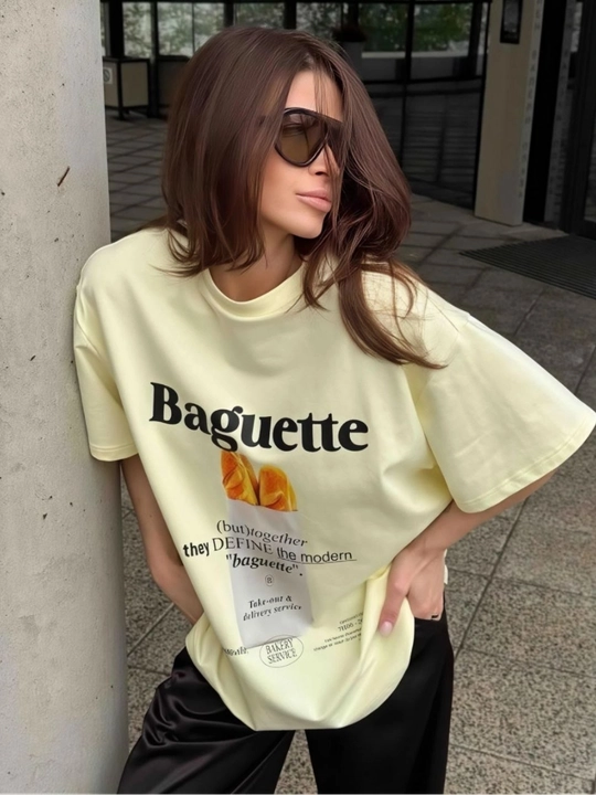Стильная футболка оверсайз с принтом Baguette, Croissant, Cocktail - 