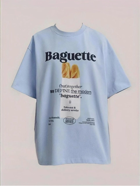 Baguette, Croissant, Kokteyl naqshli katta o‘lchamli zamonaviy futbolka