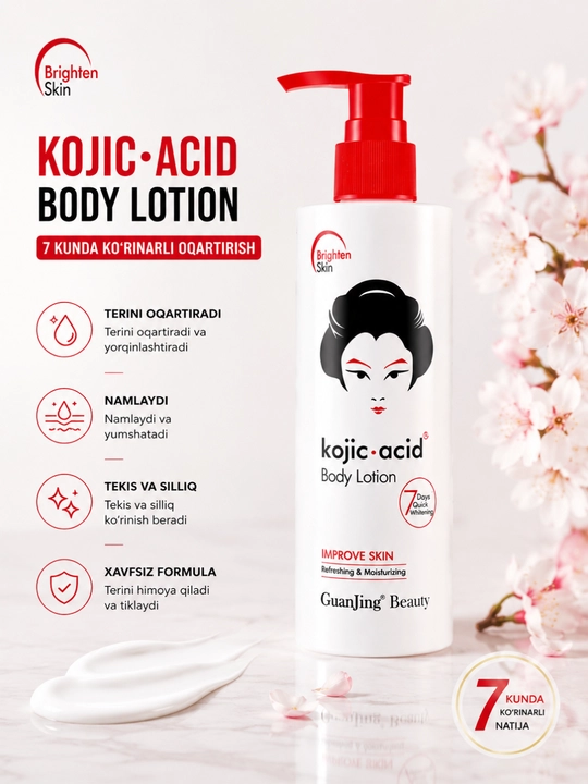 Teri uchun koy kislotasi bilan oqartiruvchi va namlantiruvchi loson, 200 ml