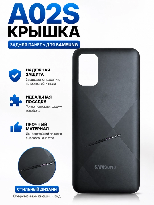 Задняя крышка Samsung Galaxy A02S, качественная замена (Чёрный цвет) - 