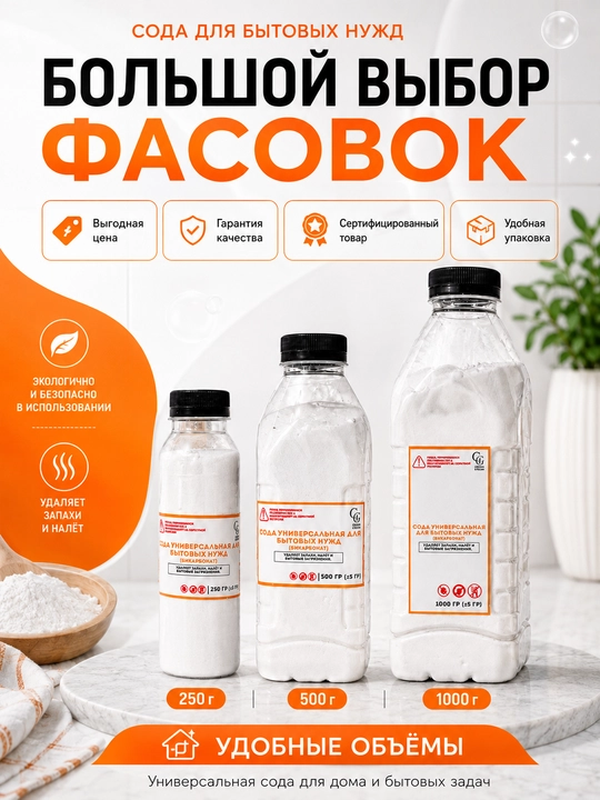 Osh sodasi uy tozalash uchun, 250 g, 500 g, 1000 g