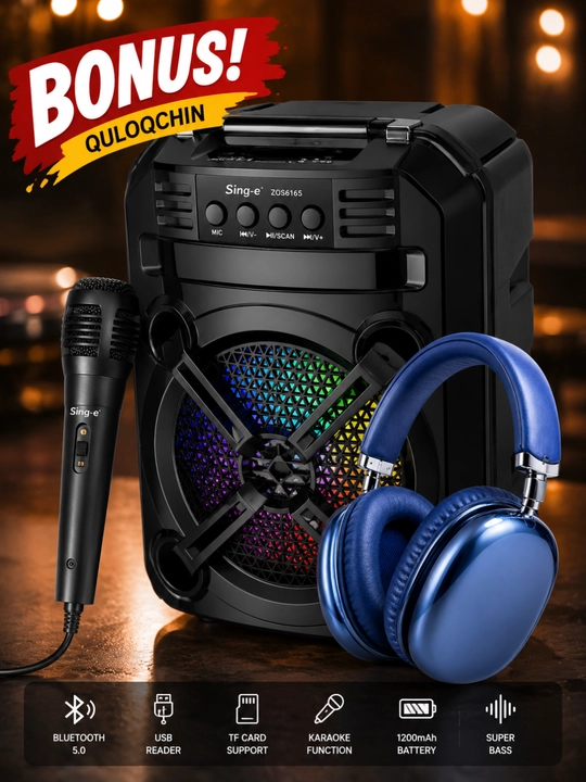 Колонка беспроводная Bluetooth, для музыки, сильный бас, поддержка USB, AUX и TF карты - 