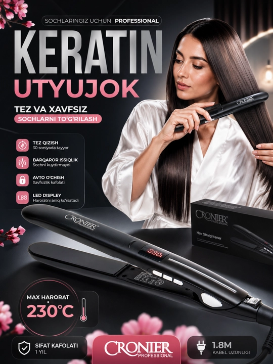 CRONIER Keratinli Soch Tekislagichi CR-777A, LED Displey, 980°F