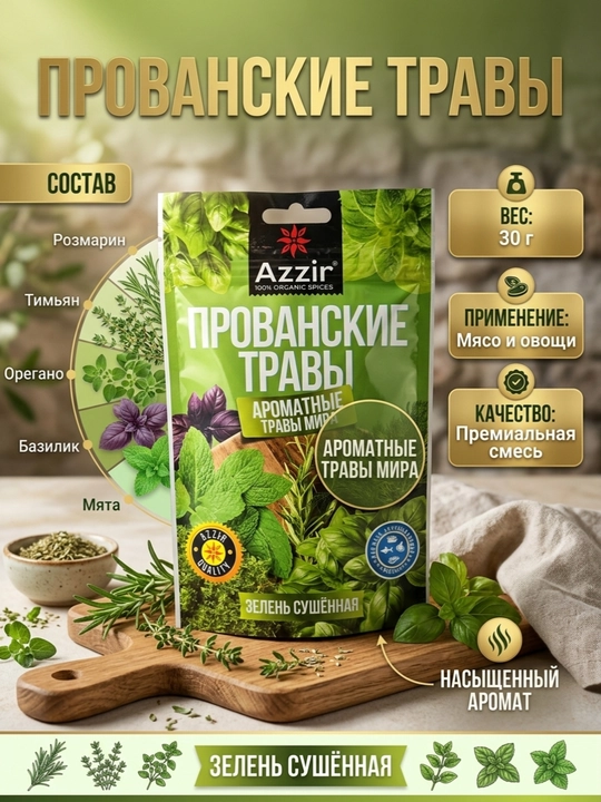 Прованские травы Azzir смесь сушеных трав - 