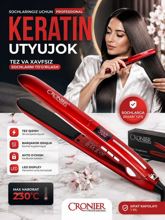 CRONIER Keratinli Soch Tekislagichi CR-777A, LED Displey, 980°F