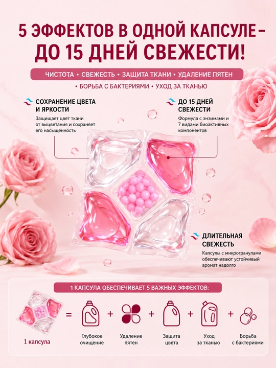 Капсулы для стирки, 5 в 1, с ароматом, 50 шт