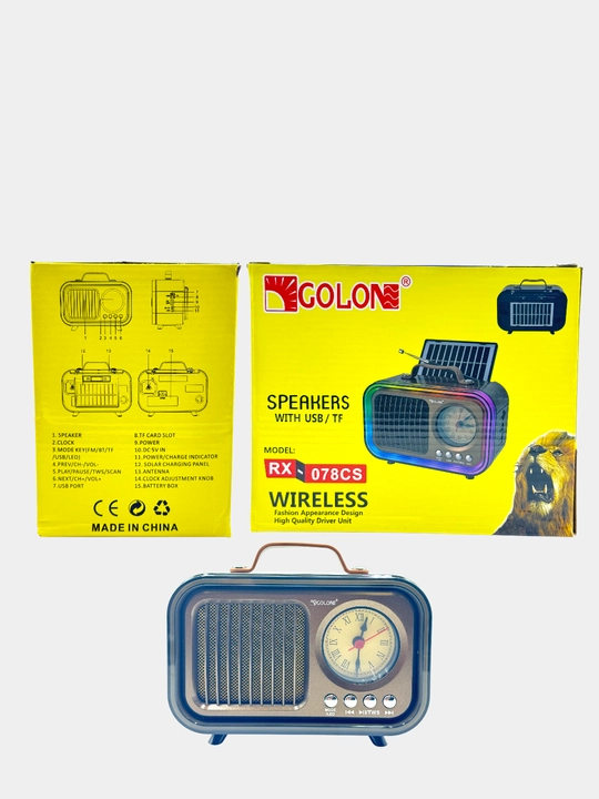 Retro Mini Radio O'rnatilgan soat va quyosh paneli Bluetooth