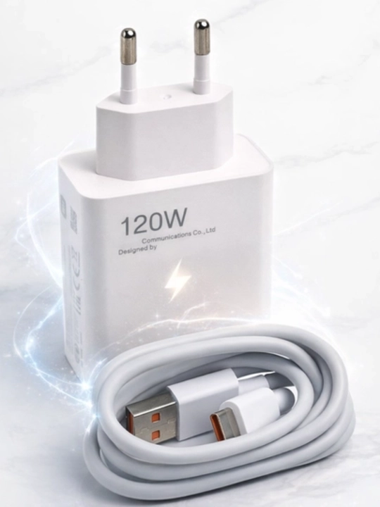 USB-A kabeli bilan 120W Fast Charging tarmoq zaryadlash qurilmasi - Type-C, oq