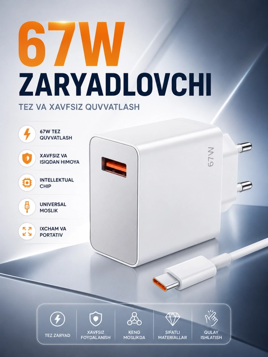 Xiaomi Turbo Fast Charger 67W с USB-кабелем - 