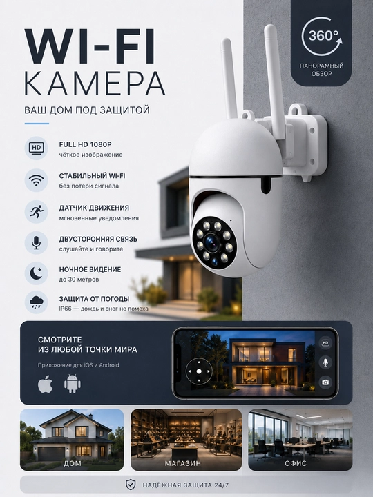 Aqlli tashqi kuzatuv kamerasi, 2,4 gigagertsli WiFi-kamera, quvvat bloki yo‘q - 