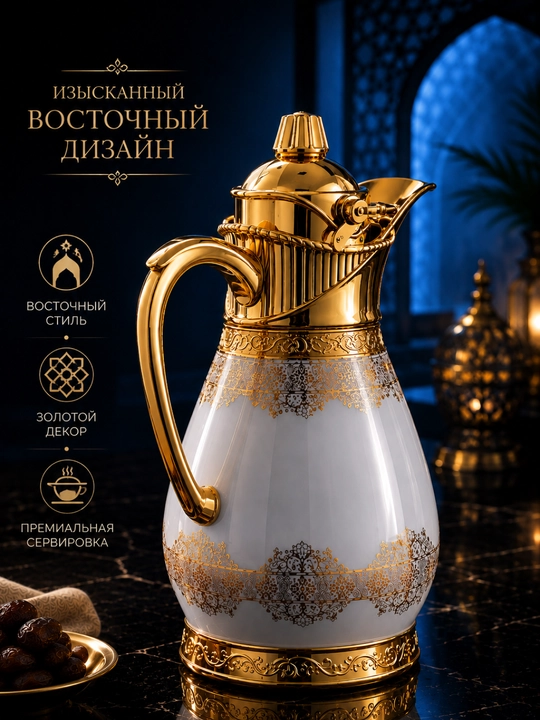 Termos – ko'zacha (grafin), 3-in-1, zanglamaydigan po'lat, issiqni 24 soatgacha saqlaydi
